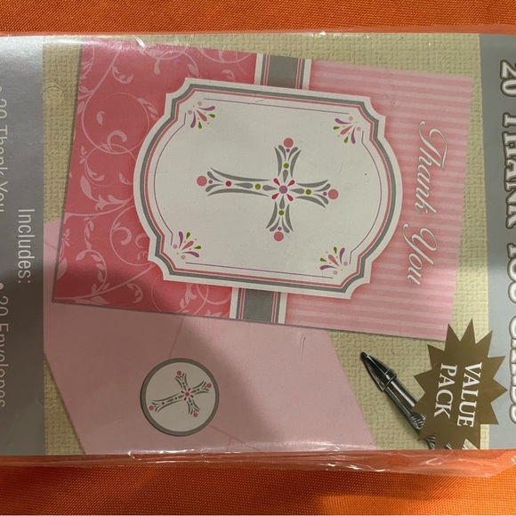 Amscan Pink and White Thank You Cards with Cross Design - Picture 8 of 9